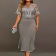 thumbnail image 3 of Women's Plus Size Elegant Dress Solid Color Contrast Lace Short Sleeve Round Neck Dress Dress Solid Color Long Sleeve Body Dress Trend Dresses for Women Swing Dress with Pockets Tie Waist Dress Woman, 3 of 8