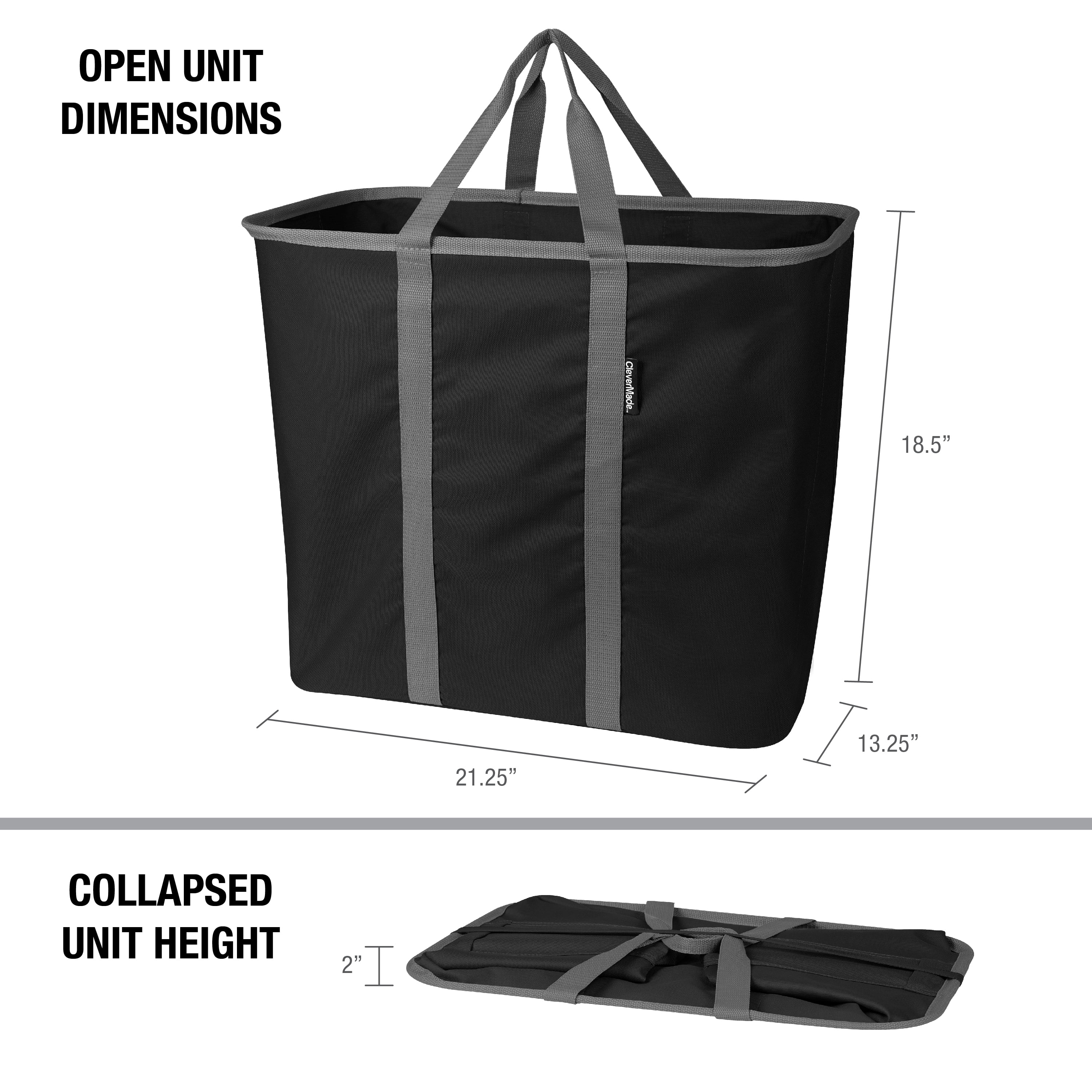 Clevermade Collapsible Laundry Tote Large Foldable Clothes Hamper Bag Laundrycaddy Carryall Xl Pop Up Storage Basket With Handles Midnight Grey Walmart Com Walmart Com