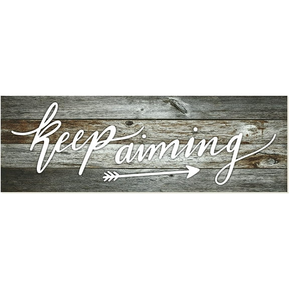 Keep Aiming Rustic Wood Wall Sign 6x18 (Gray)