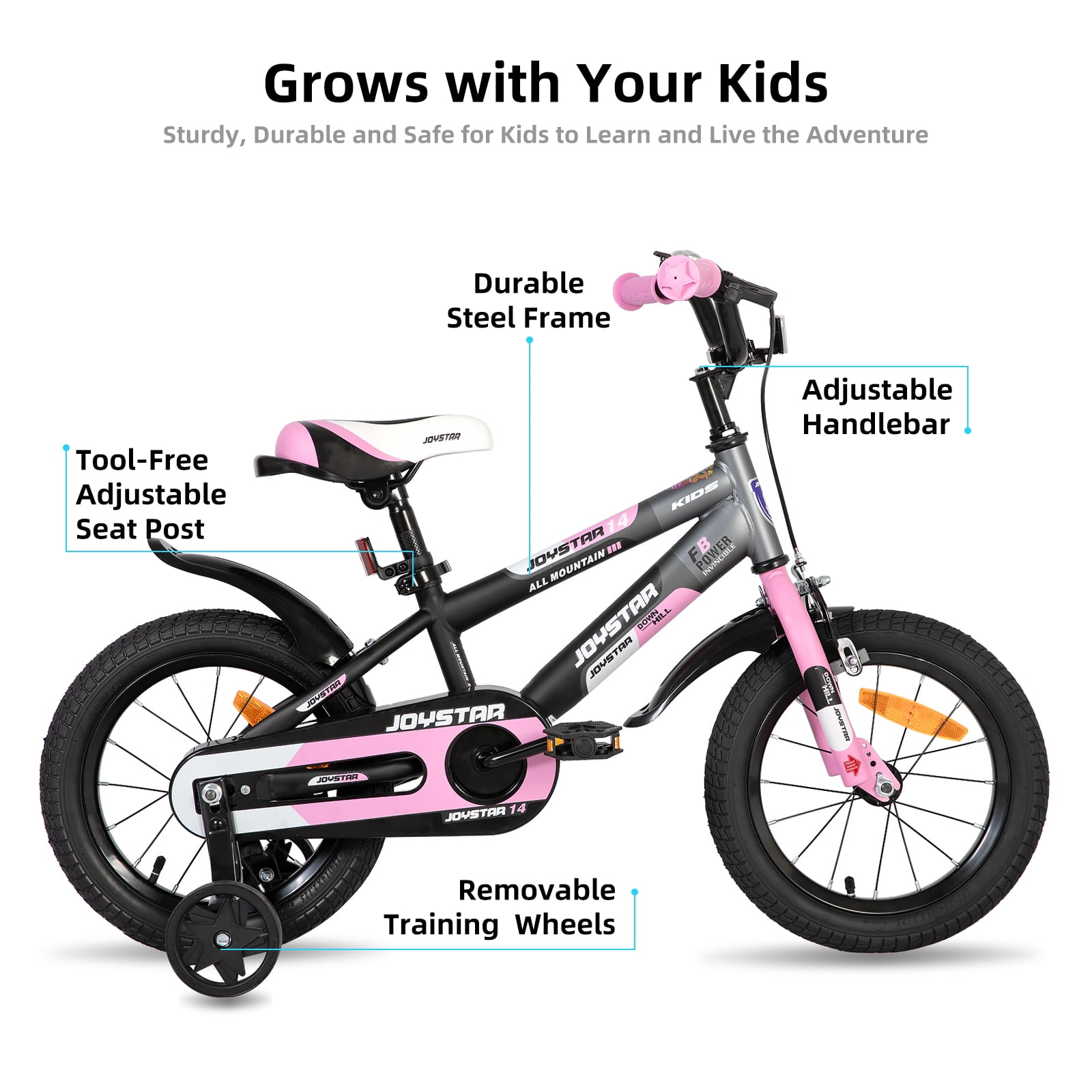 JOYSTAR New Berry Kids Bike, Ages 3-10, 12-20 Inch with Training Wheels, Pink