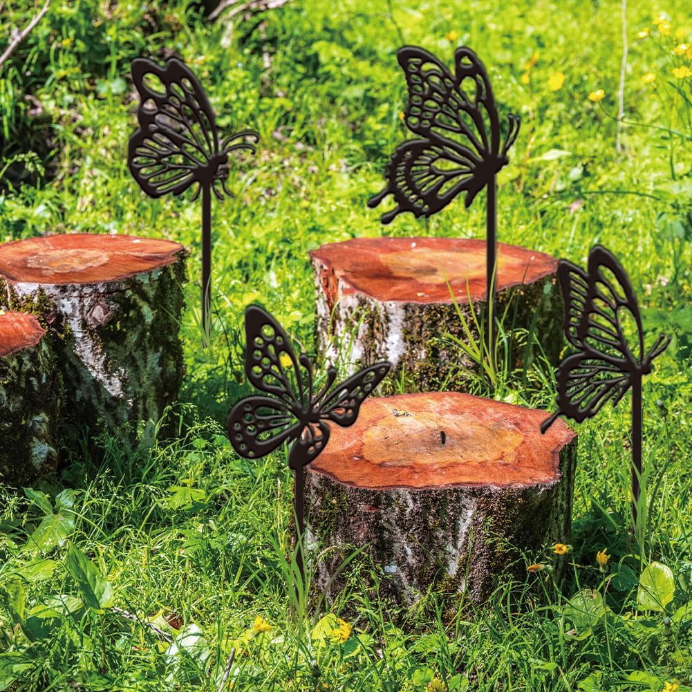 4PCS Butterfly Garden Decor Butterfly Metal Outdoor Plaque Ornament Black Silhouette Outdoor Decor Metal Courtyard Lawn Patio Yard Decorative Art Gifts Colorful