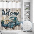 thumbnail image 2 of No Hook Shower Curtain, Daisy Butterfly Shower Curtains for Bathroom with See Through Top Window, Blue Floral Truck Pastoral Grey Check Waterproof & Washable Bath Curtain Extra Long 72"x96", 2 of 9