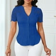 thumbnail image 4 of Xuyuer Women's Lace Patchwork Short Sleeve Blouse, Button V-Neck Casual Fashion Top Solid Color Shirt, 4 of 6