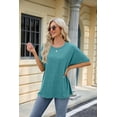 thumbnail image 2 of Women's Solid Color Round Neck Loose Short-Sleeved T-Shirt Top, 2 of 3