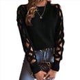 thumbnail image 1 of Suéter de Cuello Redondo con Mangas Raglán Huecas de Color Liso para Mujer, Estilo Y2K Negro S, 1 of 7