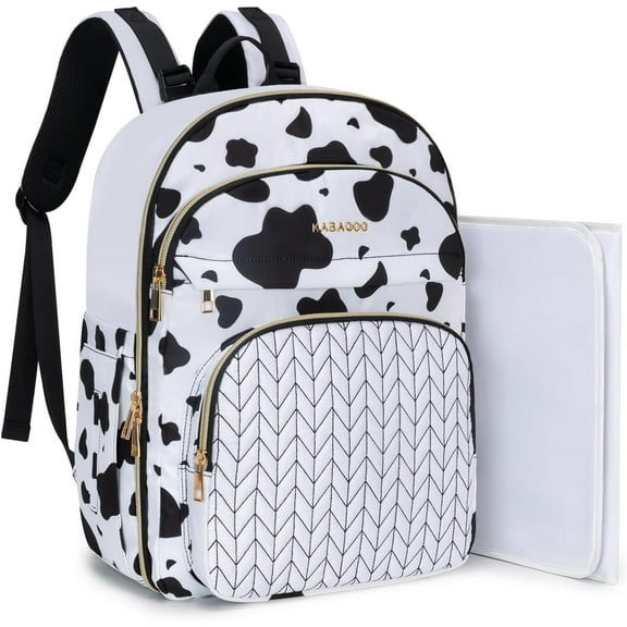 Baby Diaper Bag Backpack, Waterproof Diaper Backpack for Mom & Dad with Changing Pad, Insulated Pockets and Stroller Straps, Baby Shower Gifts for Girls & Boys, Cow