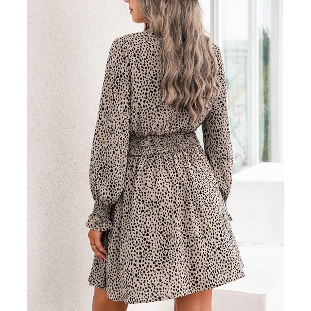 Flowy Dress, Cute Deep V Collar Dress Fashionable Floral Print For Women For Vacation For Shopping ANGGREK No