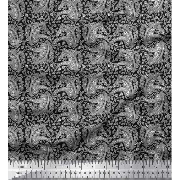 Soimoi Satin Silk Fabric Floral & Paisley Block Decor Fabric Printed Yard 42 Inch Wide