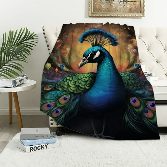 BCIIG Peacock Blanket for Bed Sofa, Flannel Throw Blanket for Girls Boys Women Adults Super Soft Plush Blanket Throw Gifts 40x50in