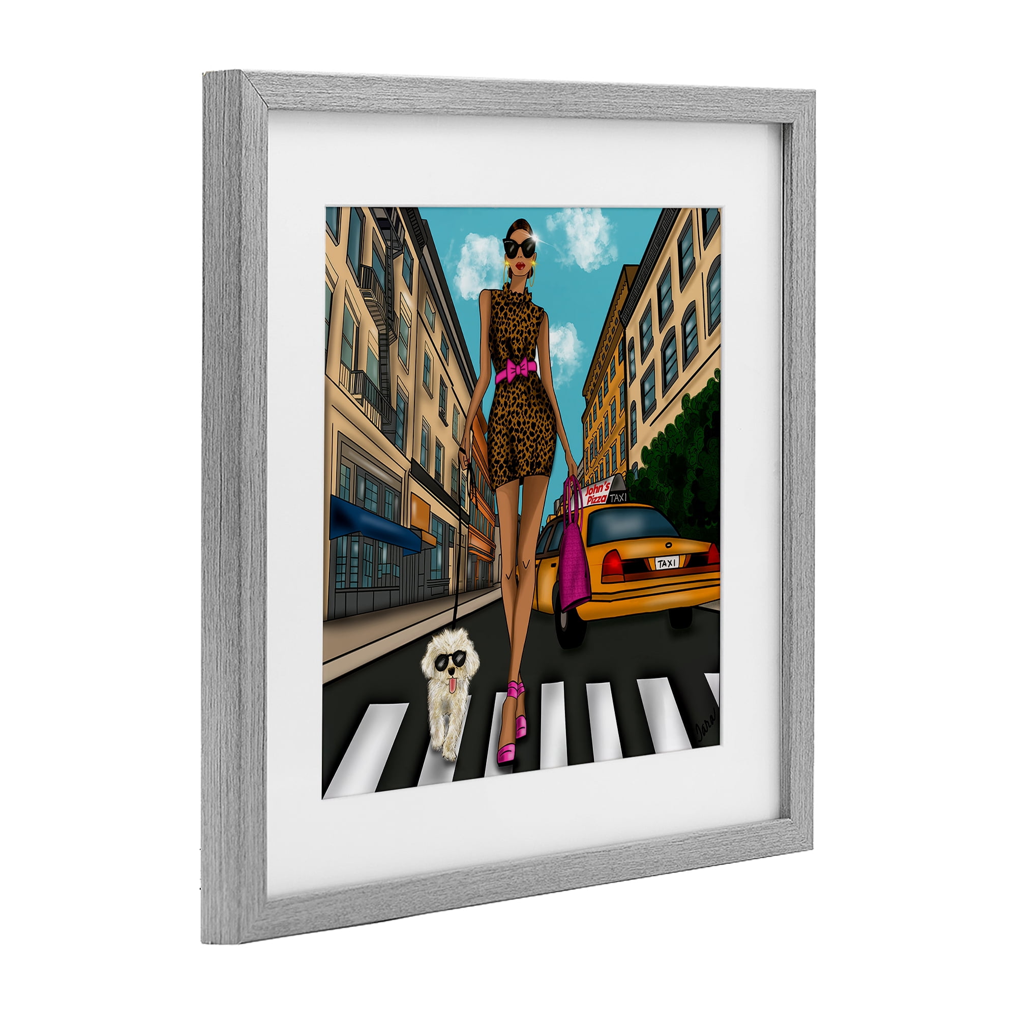 Stupell Industries Fashion Girl in Big City Gray Framed Print Under Glass, design by Tara Boone