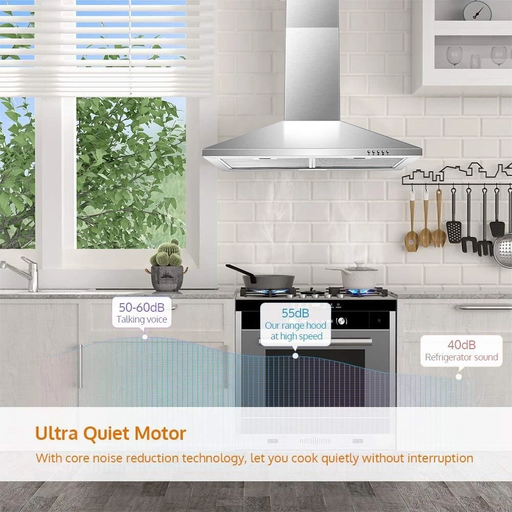 30 inch Range Hood 30 inch Wall Mount Range Hood in Stainless Steel With Ducted/Ductless Convertible,Stove Vent Hood with Aluminum Filters,3 Speed Exhaust Fan,LED Light,Button Control