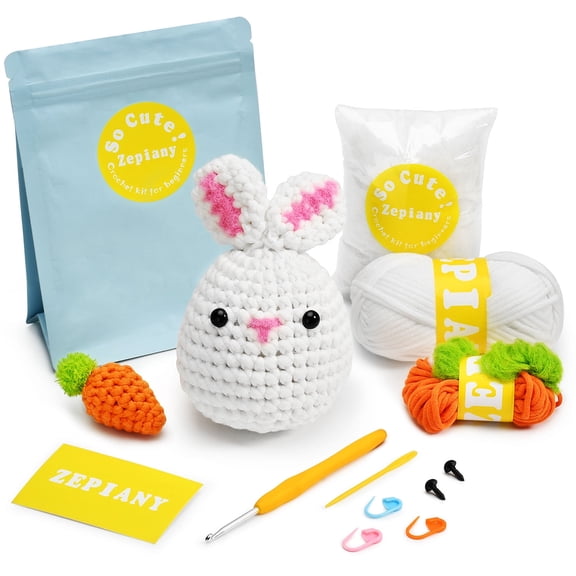 Rabbit&Carrot Crochet Kit for Beginners, All-in-One Animal Crochet Sets - Step-by-Step Video Tutorials
