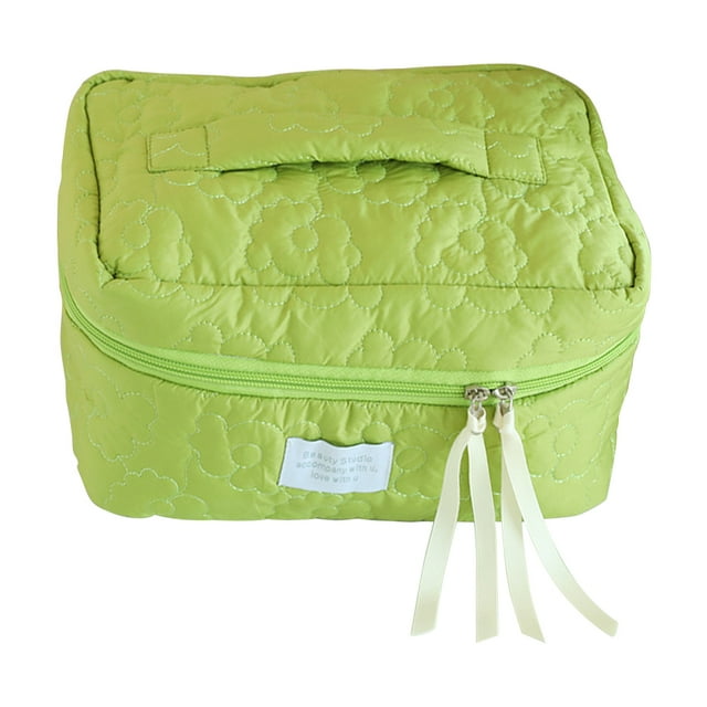 Bolsa Cosmética Acolchada Flor Lindo Almacenamiento Gran Capacidad para Trabajo Verde