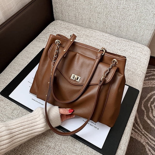 LHSHID Large capacity Women Shoulder Bags Pu leather Brand Designer lady Handbags Travel big totes chain female Crossbody bags black
