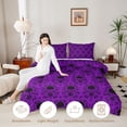 thumbnail image 3 of Homewish Hipple Halloween Skull Full Size Comforter Sets,Purple Damask Bedding Comforter Set,Black Reversible,3-Piece,1 Comforter and 2 Pillowcases, 3 of 7
