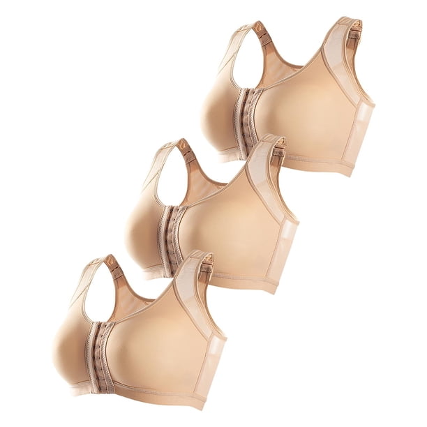 Gibobby Brasier con Cierre Frontal Push Up Hebilla frontal cómoda y sexy para mujer de 3 piezas sin sujetador con anillo de acero(Beige,Chico)