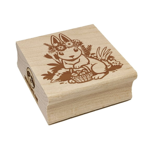 Cute Easter Bunny with Eggs and Flower Crown Square Rubber Stamp Stamping Scrapbooking Crafting - Large 2.75in