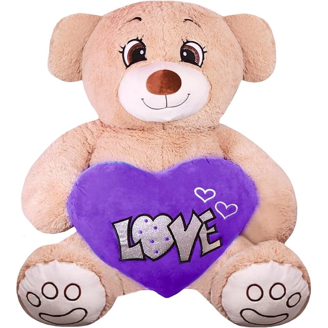 Pelucheria Oso Rechoncho Beige LOVE con corazon Morado