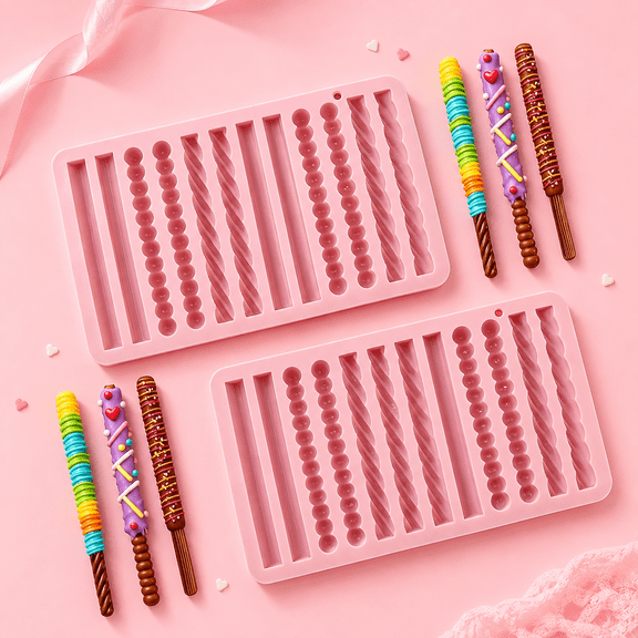 Non-stick Pretzel Silicone Mold Chocolate Rod Stick 12-Cavity Silicone Strip Mold 2PC