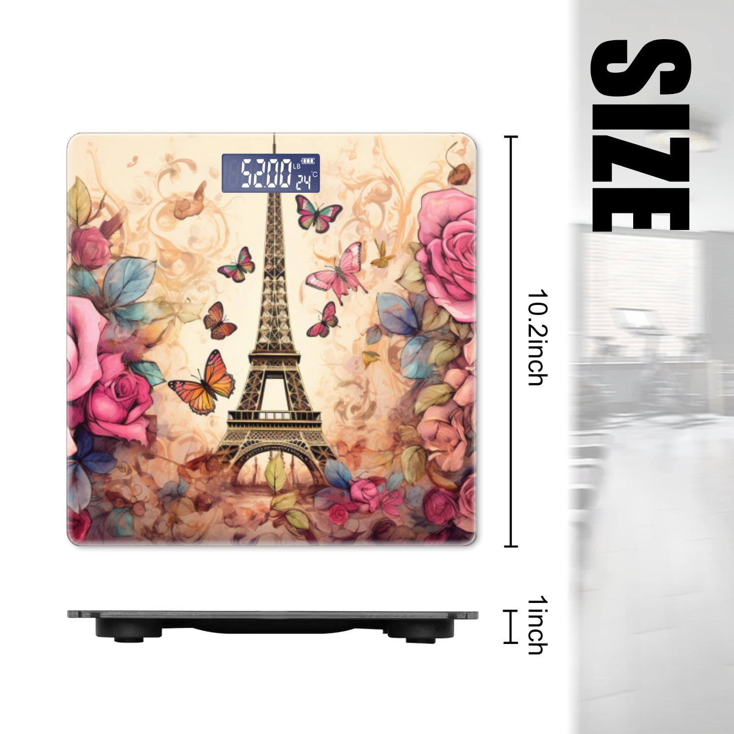 High Precision Body Weight Scale Smart Bathroom Scales with Large LCD Display(400lbs),Decorative for Bedroom-Whimsical Watercolor Illustration Of The Eiffel Tower
