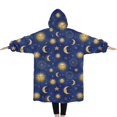 thumbnail image 2 of Oversized Wearable Blanket Hoodie,Blue Gold Sun Moon Star Zodiac Pattern Sherpa Blanket Hoodie with Super Pockets,Super Warm Fuzzy Pullover for Women & Men, 2 of 6