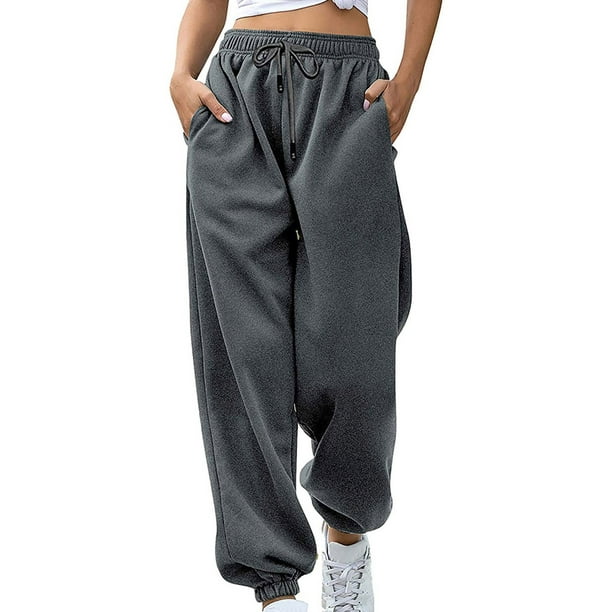 Women Sport Pants Solid Color Elastic High Waisted Sweatpant Comfy ...