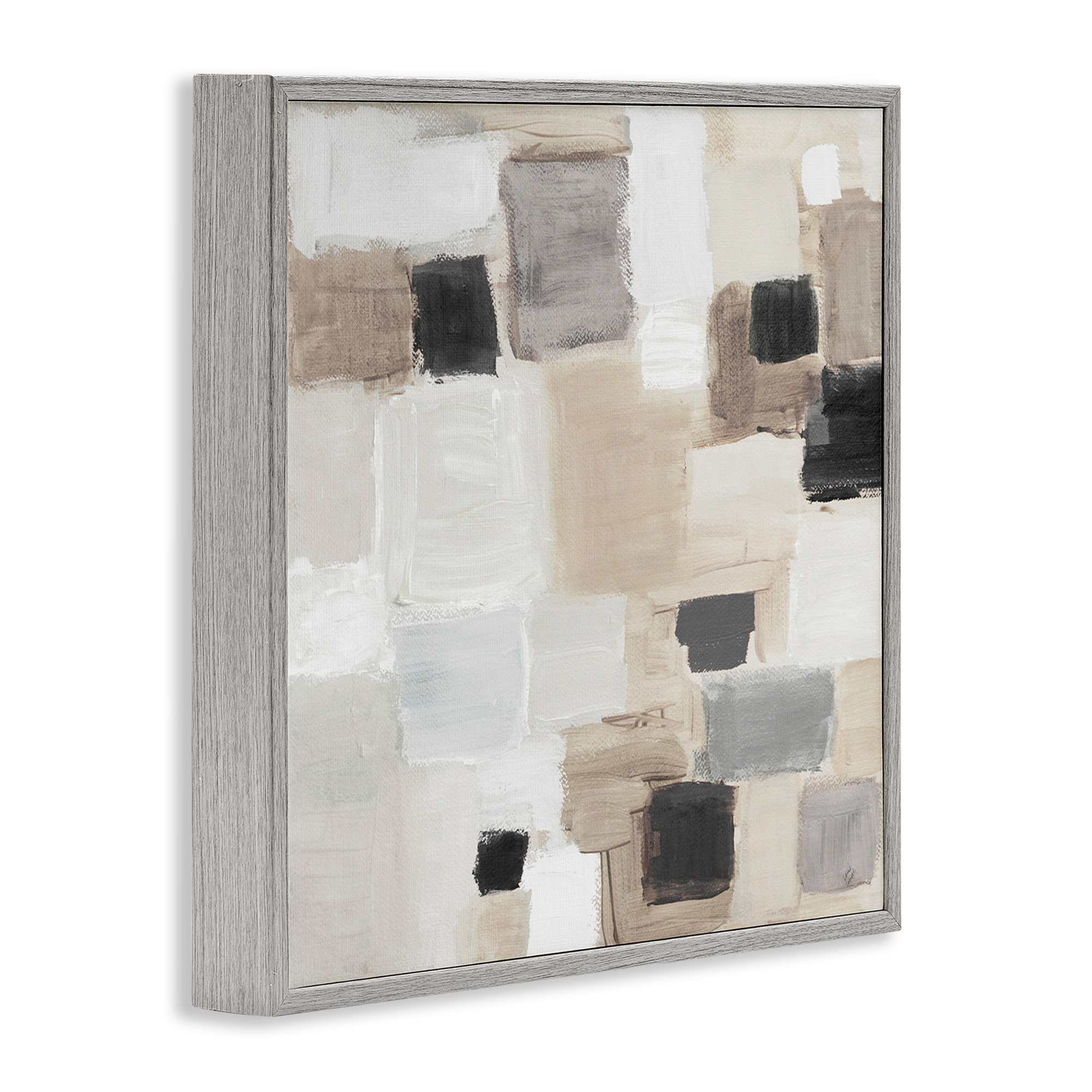 Stupell Industries Neutral Square Patchwork Abstract Painting Gray Framed Art Print Wall Art, 17 x 17