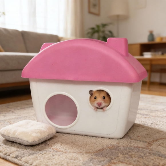 para hámster, refugio, juguete adorable, escondites para hámster, hábitat para animales pequeños como erizos, y chinchillas. Rosa