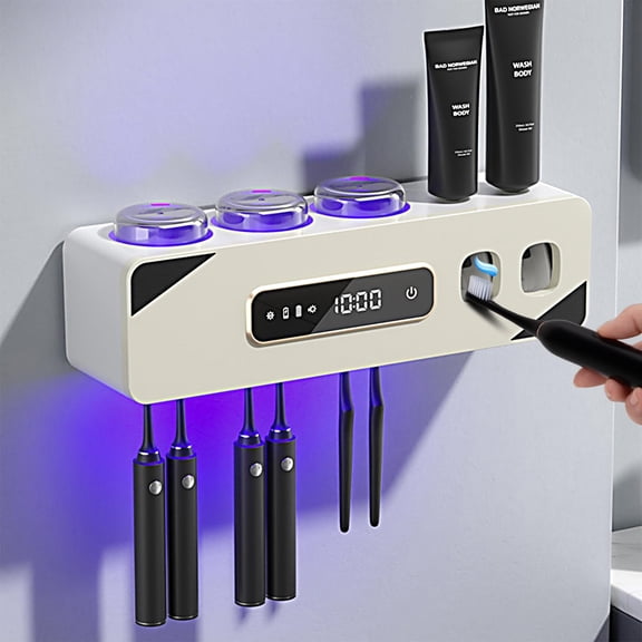 Automatic Toothpaste Dispenser & Rechargeable Toothbrush Holder Set, 3 Cups Electric Toothbrush Organizer Wall Mounted for Bathroom, Smart Kitchen Accessories & Home Decor
