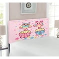 thumbnail image 2 of Owls Headboard, 2 Owl Couples on Cupcakes Springtime Happiness Romantic Art, Upholstered Decorative Metal Bed Headboard with Memory Foam, Twin Size, Pale Pink Sky Blue, by Ambesonne, 2 of 4