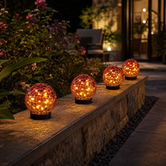 Solar Garden Lights Outdoor Waterproof, Crackled Glass Ground Stake Light for Yard Pathway Lawn, Decorative LED Landscape Lighting for Patio Garden Decor, 1 Pack