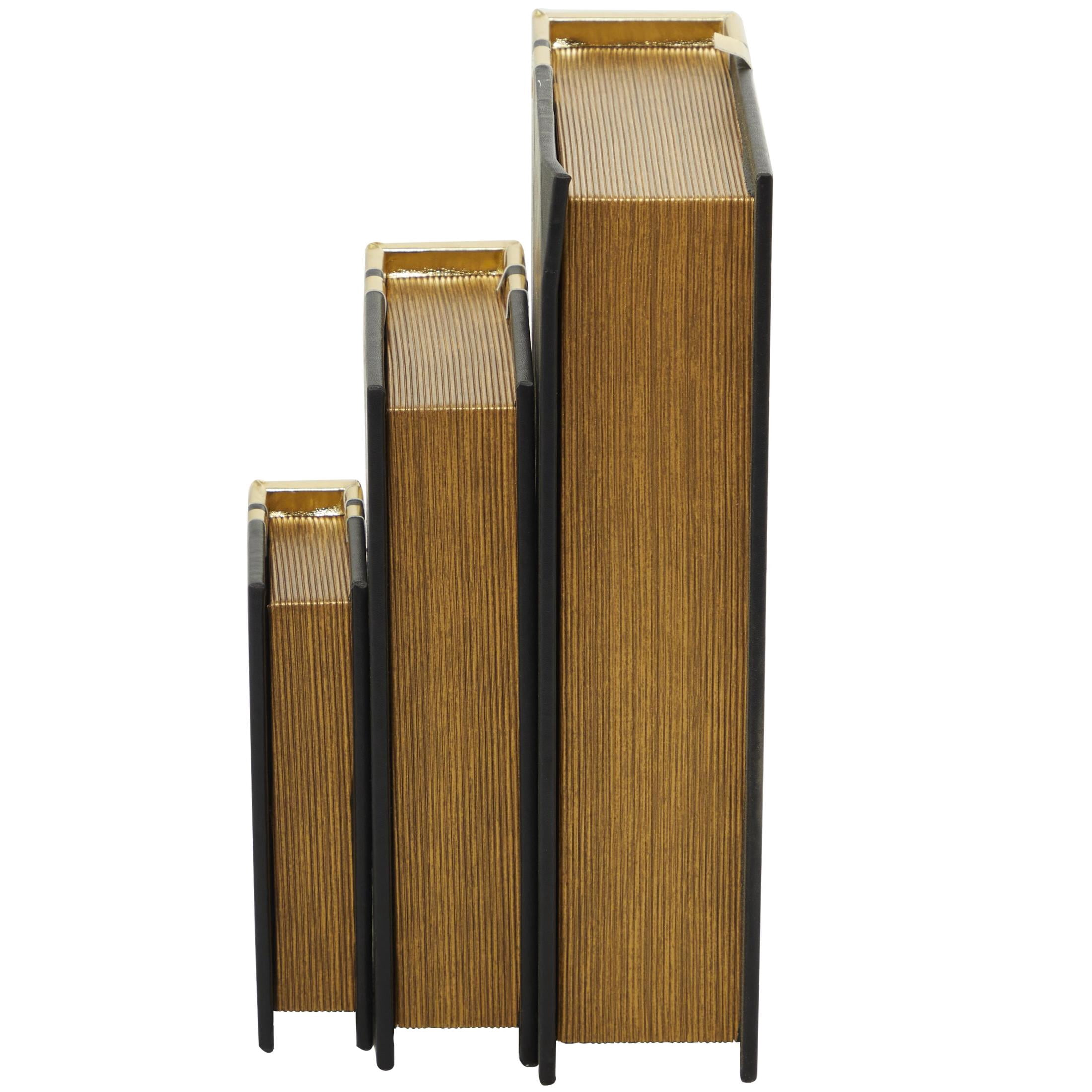 CosmoLiving by Cosmopolitan Metallic Faux Book Storage Gold Faux Leather Decorative Box, 3 Count