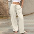 thumbnail image 2 of Wide Leg Palazzo Pants for Women Drawstring Elastic Waist Solid Pants Causal Summer Beach Vacation Pants, S, 2 of 6