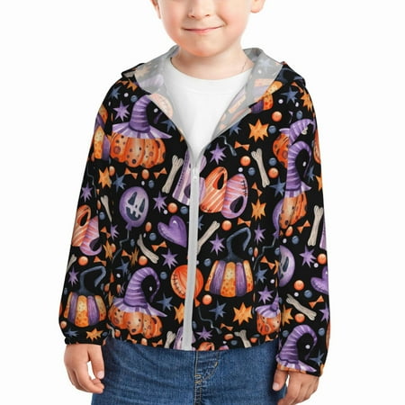 

Sun Hoodie for Kids pumpkin halloween hats Long Sleeve Swim Fishing Shirts Sun Protection Zip Up Jacket Clothing Athletic Hoodie