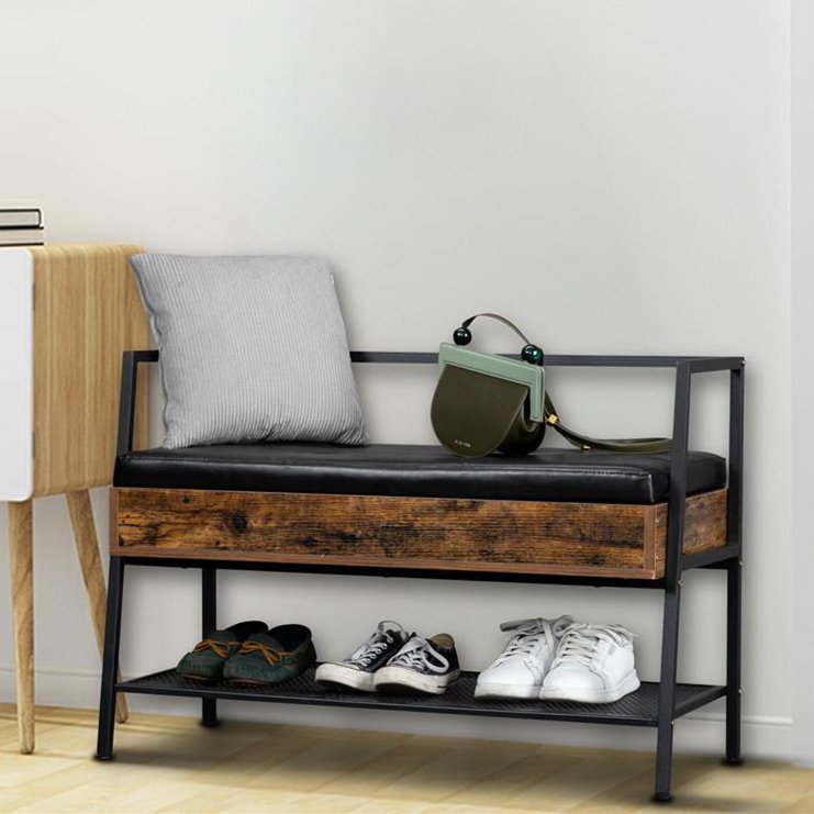 Zimtown 3Tier Industrial Storage Bench, Entryway Bench Hidden Storage