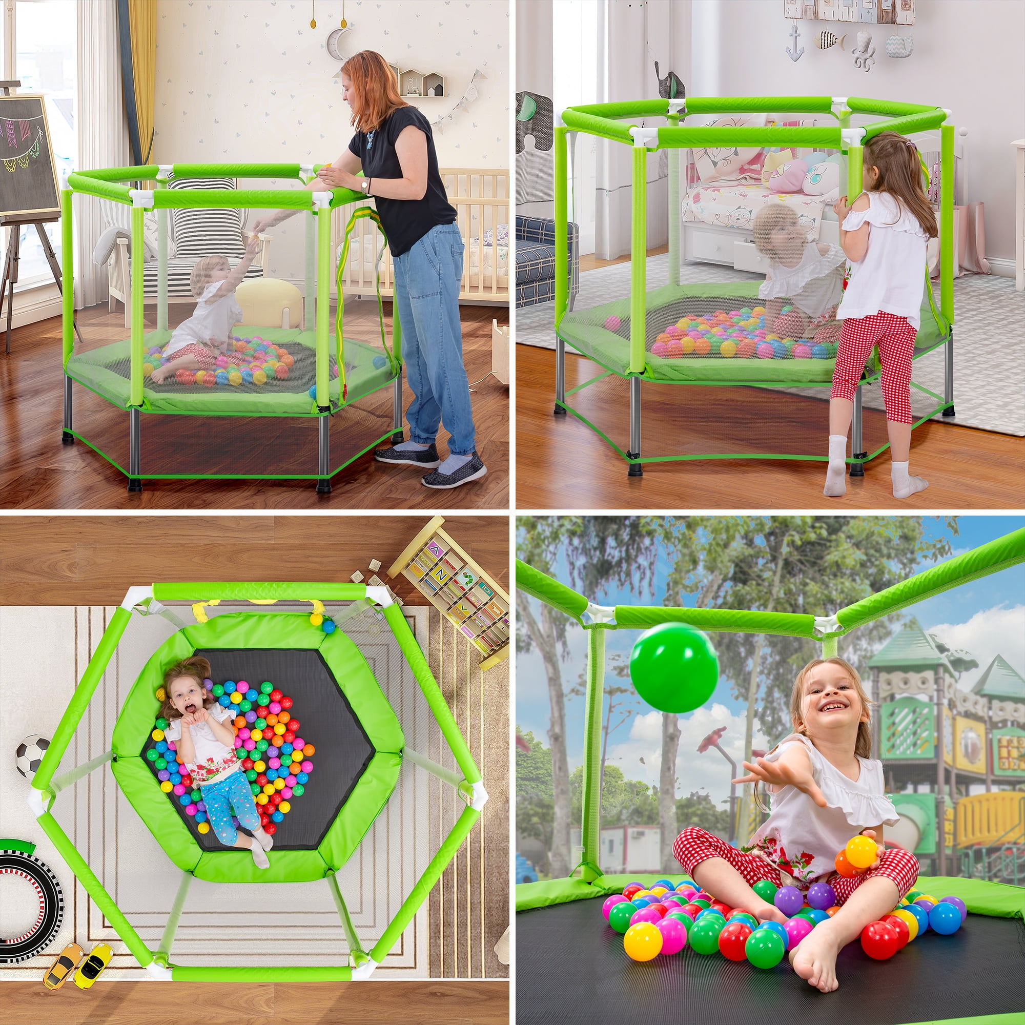 EUROCO 55" Mini Trampoline with Safety Enclosure Net, 4.5FT Indoor & Outdoor Toddler Trampoline with No-Gap Design, Small Trampoline for Kids Easy to Assemble
