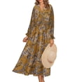 thumbnail image 2 of FAVIPT Dress for Women Elegant Boho Floral Print Dress Long Sleeve Vneck Large Hem Dresses Casual Fashion Summer 2025 Dress Yellow,L, 2 of 6
