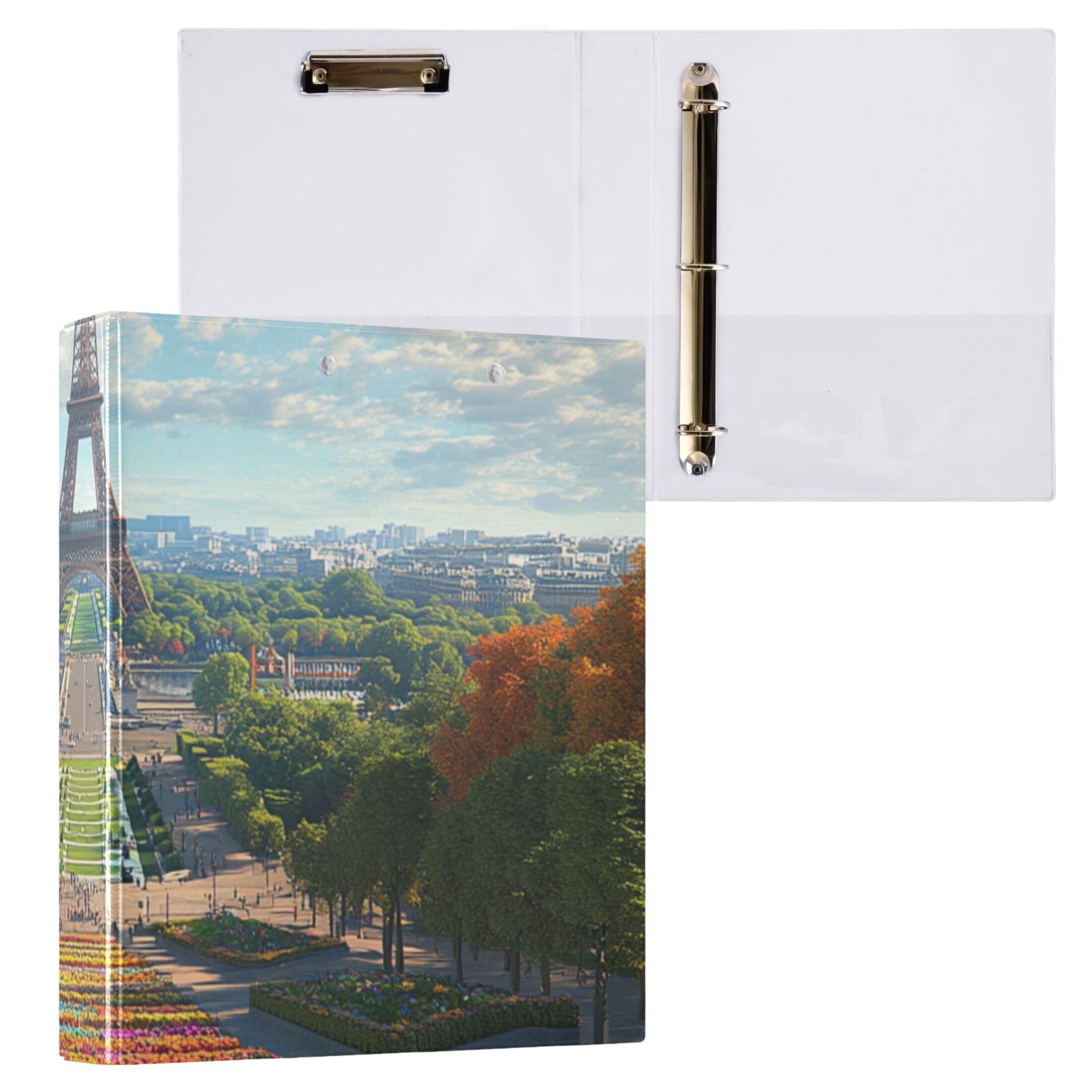 Tower and Trees Flowers 3 Ring Binders 1.5 inch Hardcover File Folders with Interior Pockets A4 Size Organizer for School Office Hospital