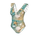 thumbnail image 4 of Yiaed Starfish And Seashell Print Women's Ruffled One Piece Swimsuit V Neck Swimwear Slimming Monokini for Woman-Medium, 4 of 8