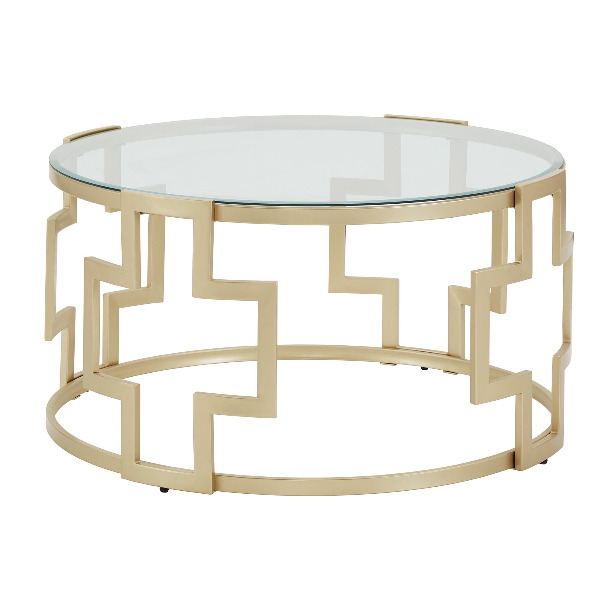 Weston Home Cava 36" Matte Gold Finish Metal Coffee Table with Clear Glass Top
