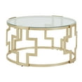 thumbnail image 2 of Weston Home Cava 36" Matte Gold Finish Metal Coffee Table with Clear Glass Top, 2 of 5