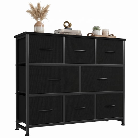 edx 8 Drawers Fabric Dresser, Chest of Drawers with Sturdy Steel Frame, Storage Organizer Cabinet for Bedroom, Living Room, Hallway, Black