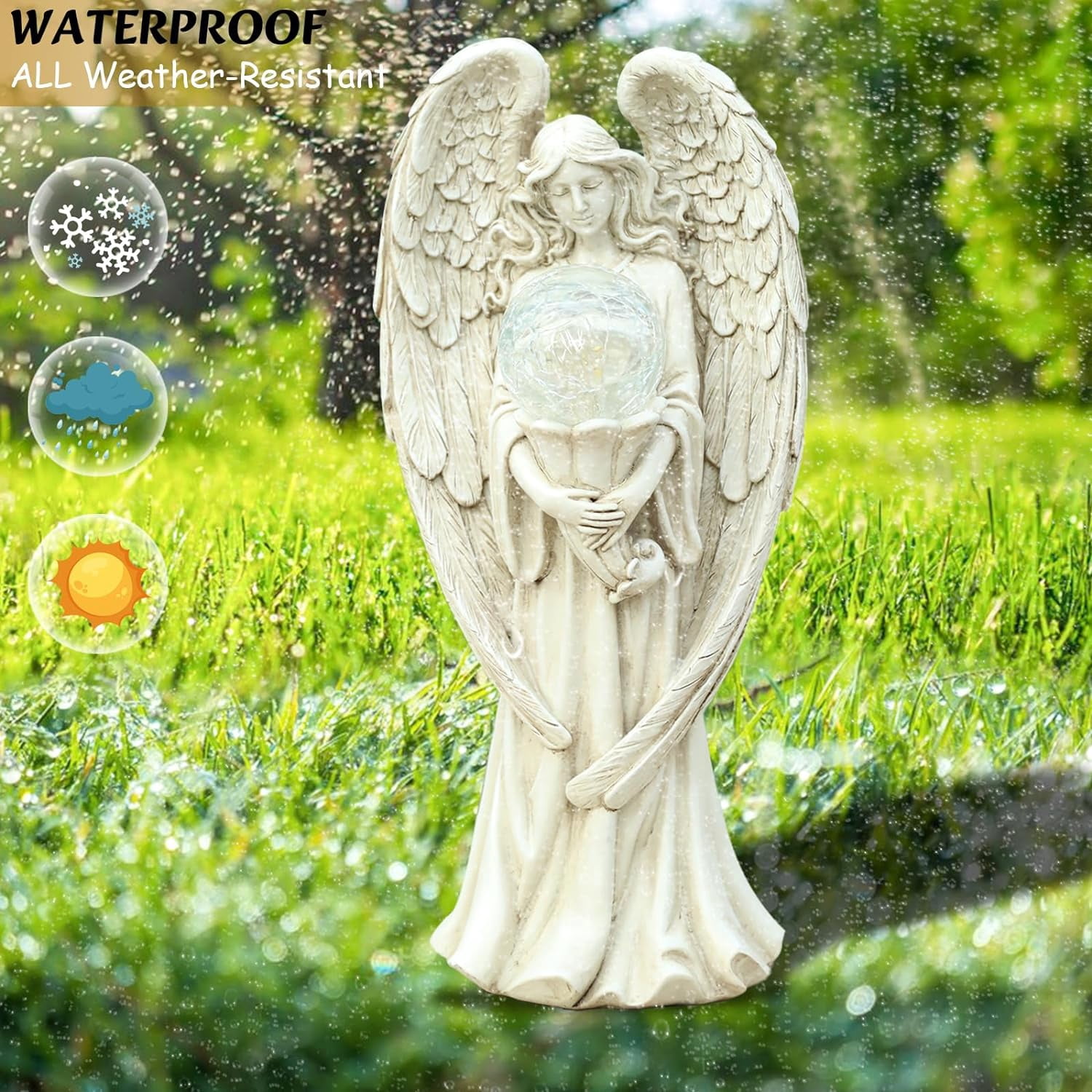 Garden Angel Outdoor Statue - Solar Powered Garden Angel Figurine for Garden Outdoor Decoration, Perfect Gift
