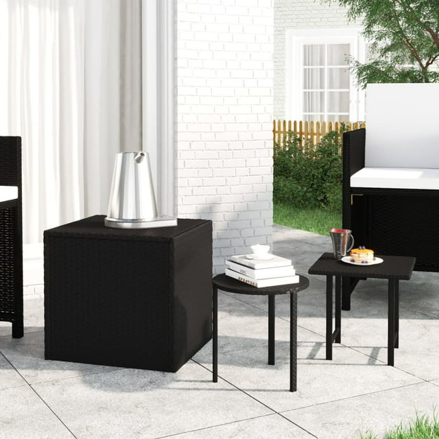 vidaXL Side Tables 3 Pieces Black Poly Rattan Indoor / Outdoor