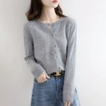 thumbnail image 1 of Cárdigan de punto con cuello redondo de terciopelo para otoño e invierno, abrigo fino y holgado de manga larga con botones para mujer, 1 of 6