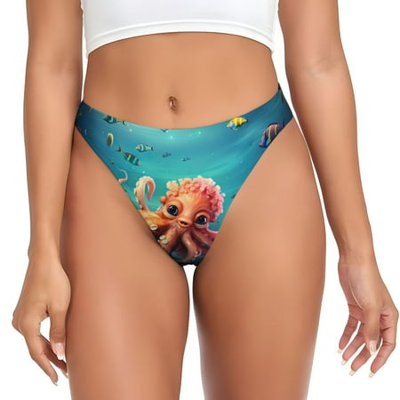 Pofeuu Underwater Plant Octopus Print G-String Thongs for Women Seamless Thong Underwear Sexy Cotton Breathable Comfortable thong panties-4X-Large
