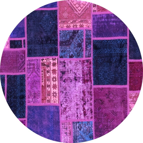 Ahgly Company Indoor Round Patchwork Purple Transitional Area Rugs, 6' Round