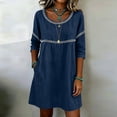 thumbnail image 5 of Zpzdpjkx Womens Cotton Linen Tunic Dress, Crew Neck 3/4 Sleeve Casual Summer Dress with Pockets, 5 of 6