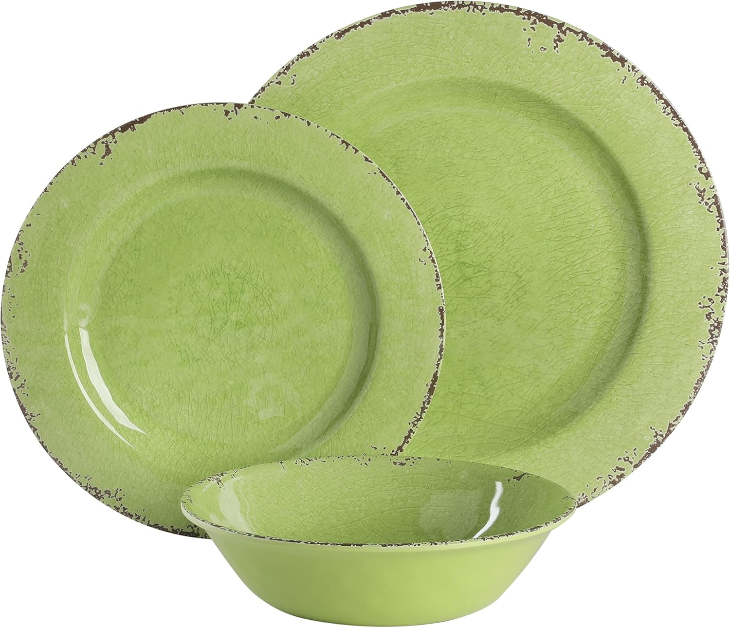 Gibson Home Mauna 12 Piece Green Melamine Dinnerware Set,Lime Green