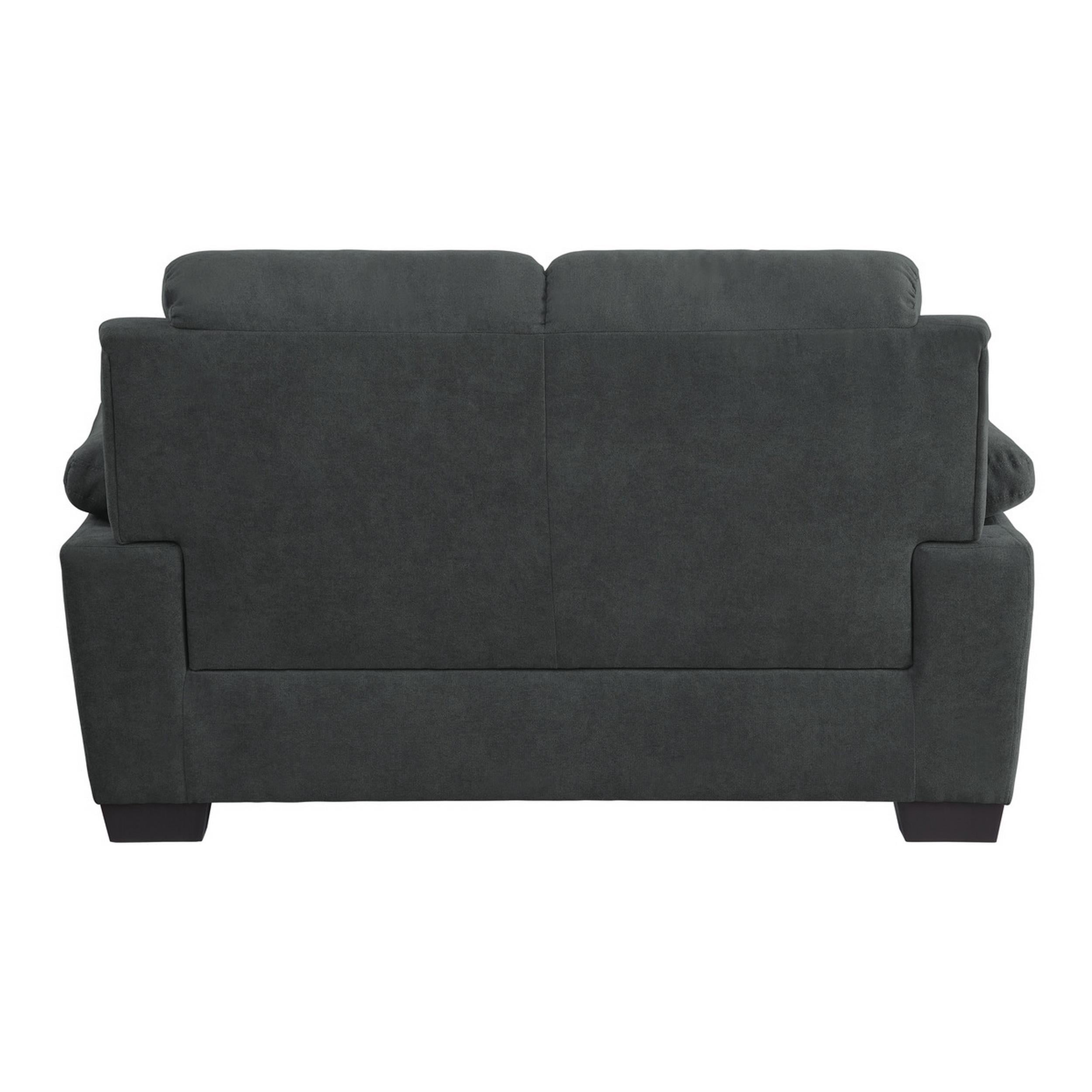 Hugh 58 Inch Loveseat- Dark Gray Polyester- Foam Cushioned- Solid Wood